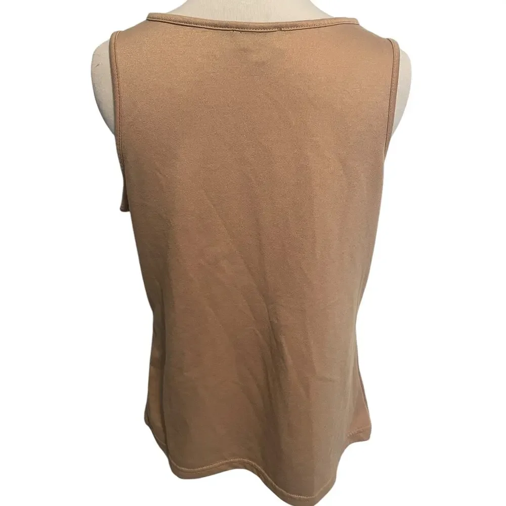 NYDJ French Terry Lounge Tank Womens Small/Medium Tan V-Neck Neutral Shell